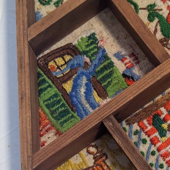 Embroidered Needlework Tree Holiday Wood Diorama Christmas Wood Décor Shadowbox - Picture 6 of 10